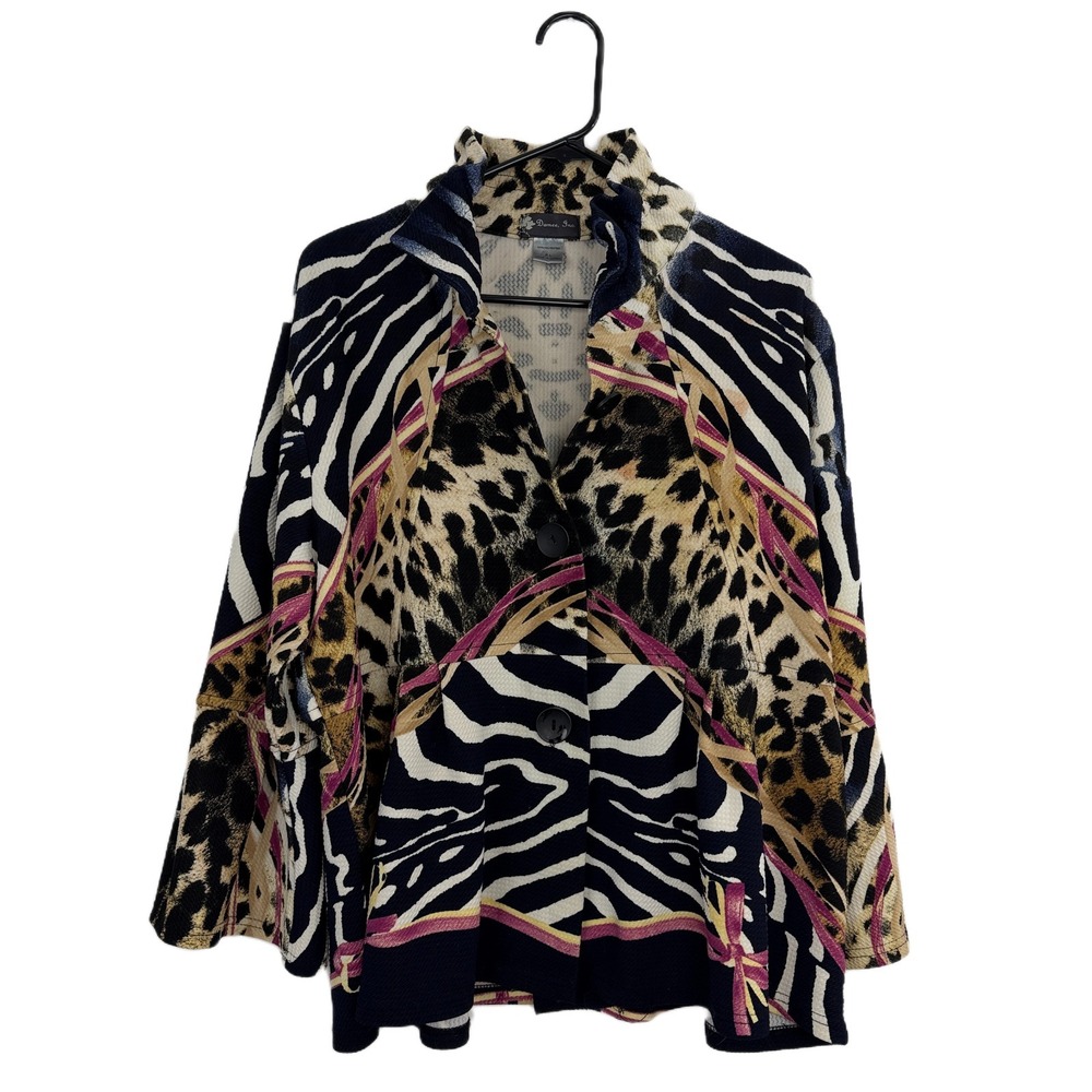 Damee Inc Jacket Womens XL Multi Animal Print Button Up Leopard Career *FLAW